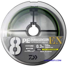 Шнур Daiwa PE Dura Sensor 8EX LGM #0,3 диаметр 0,090мм размотка 200м светло-зелёный